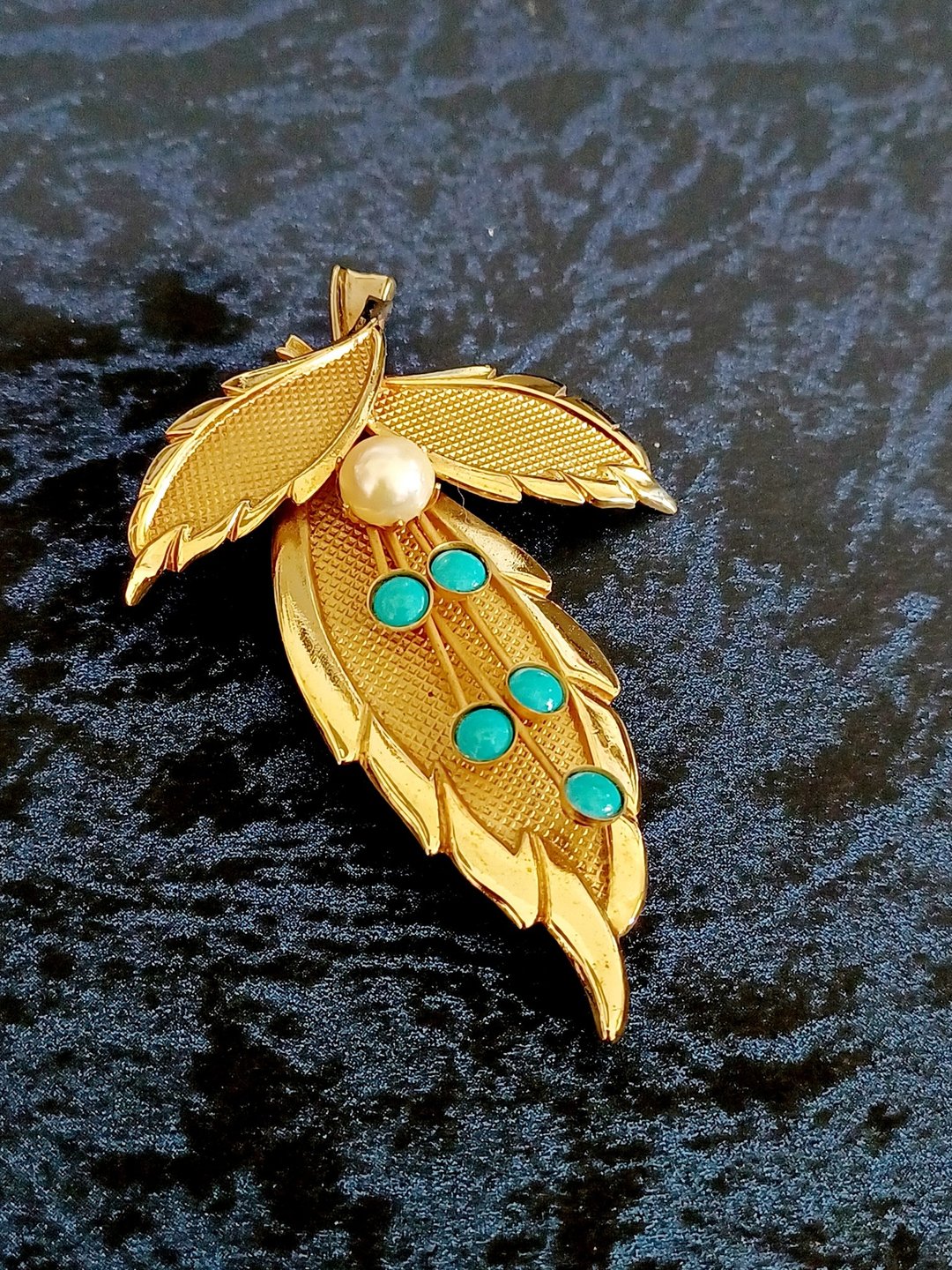 vintage jewelry 古董金色网叶珍珠别针 - 胸针 - 其他金属 
