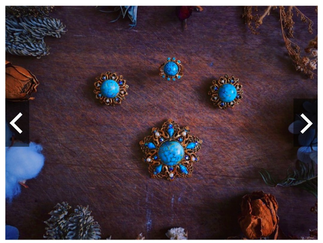 Florenza极光星芒绿松石套组_胸针坠/耳环/戒指・美国古董首饰 - 项链 - 其他金属 