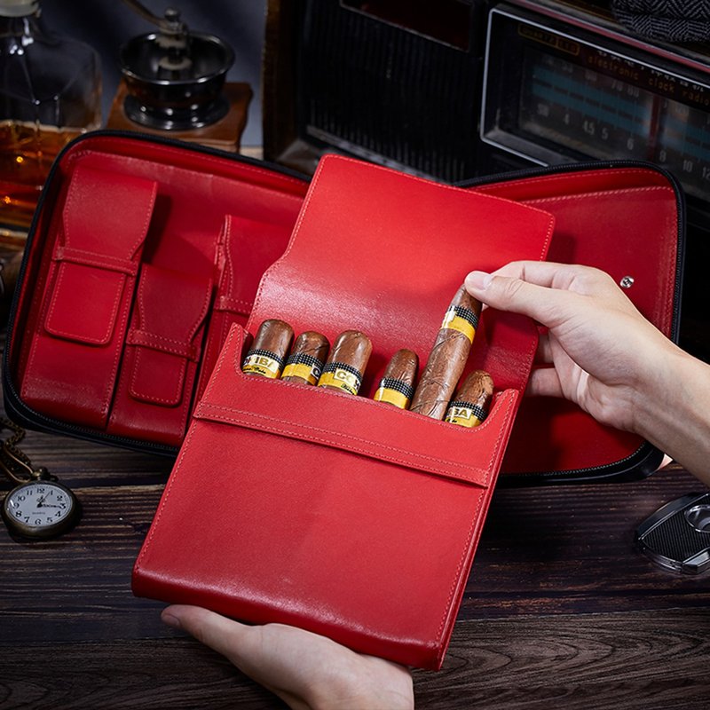 牛皮质雪茄包便携包随身包保护套真皮古巴雪茄盒大容量旅行收纳包 - 手拿包 - 真皮 蓝色