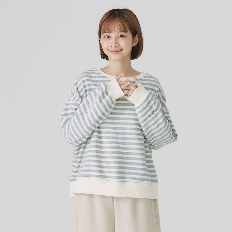 【Simply Yours】条纹滚边针织上衣 灰F - 女装上衣 - 棉．麻 灰色