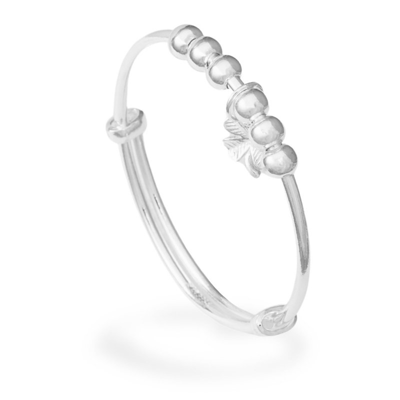 【童乐绘金饰】儿童纯银手镯手环 一叶致富 (弥月银饰 满月礼) - 满月礼盒 - 纯银 银色