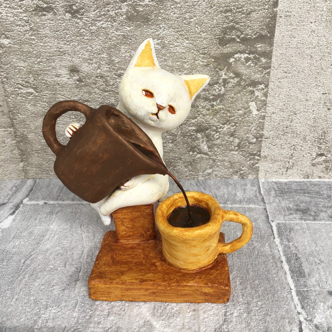 咖啡店的猫 - 摆饰 - 粘土 咖啡色