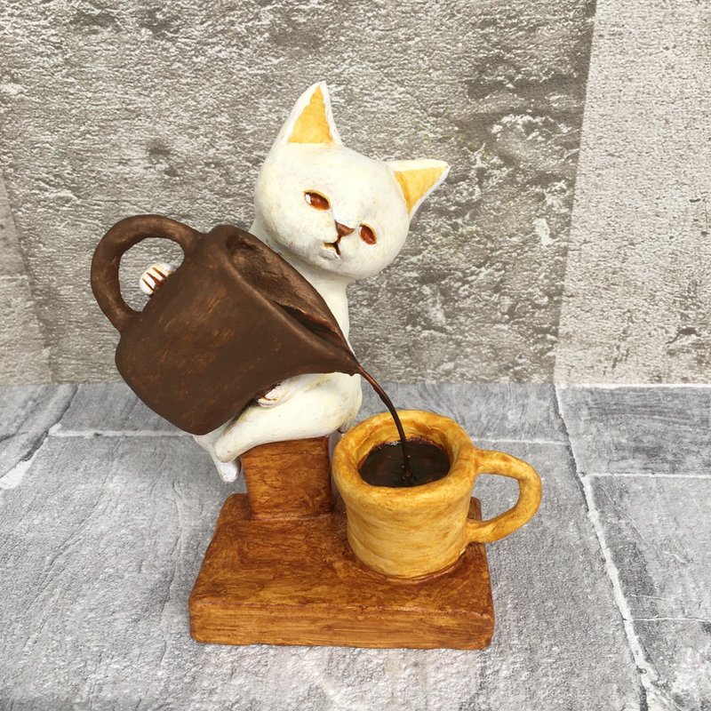 咖啡店的猫 - 摆饰 - 粘土 咖啡色