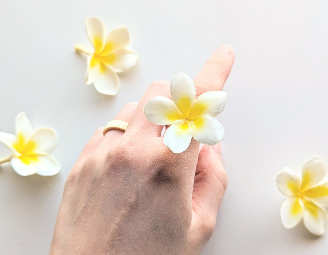 【订制商品】【鲜花】Plumeria. 真实花朵 鸡蛋花戒指 - 戒指 - 植物．花 黄色