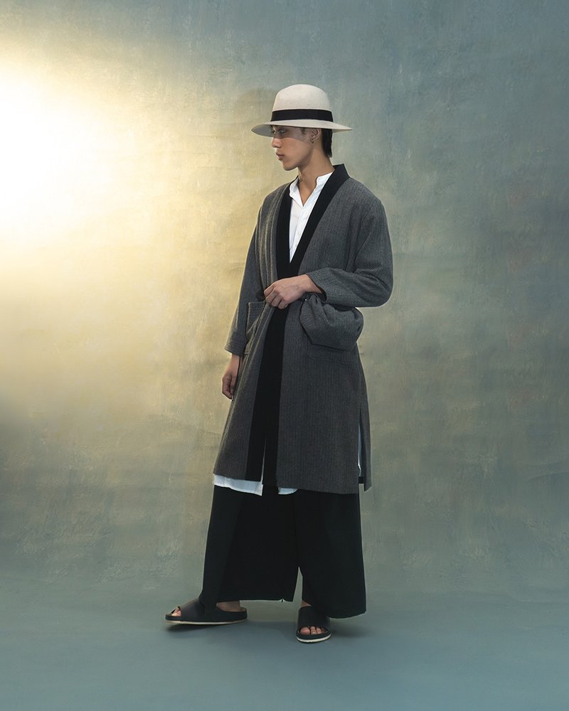 灰色条纹拼真皮圆形侧背包/斜孭袋 - 侧背包/斜挎包 - 羊毛 灰色