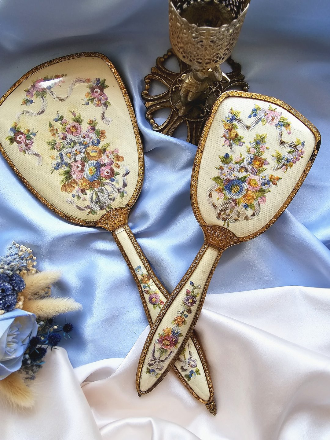 英国复古花卉手拿镜/vintage美国西洋古董饰品/早期复古首饰 - 其他 - 其他材质 