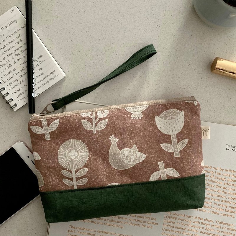 环保公益手作系列 田园收纳包 - 化妆包/杂物包 - 棉．麻 粉红色