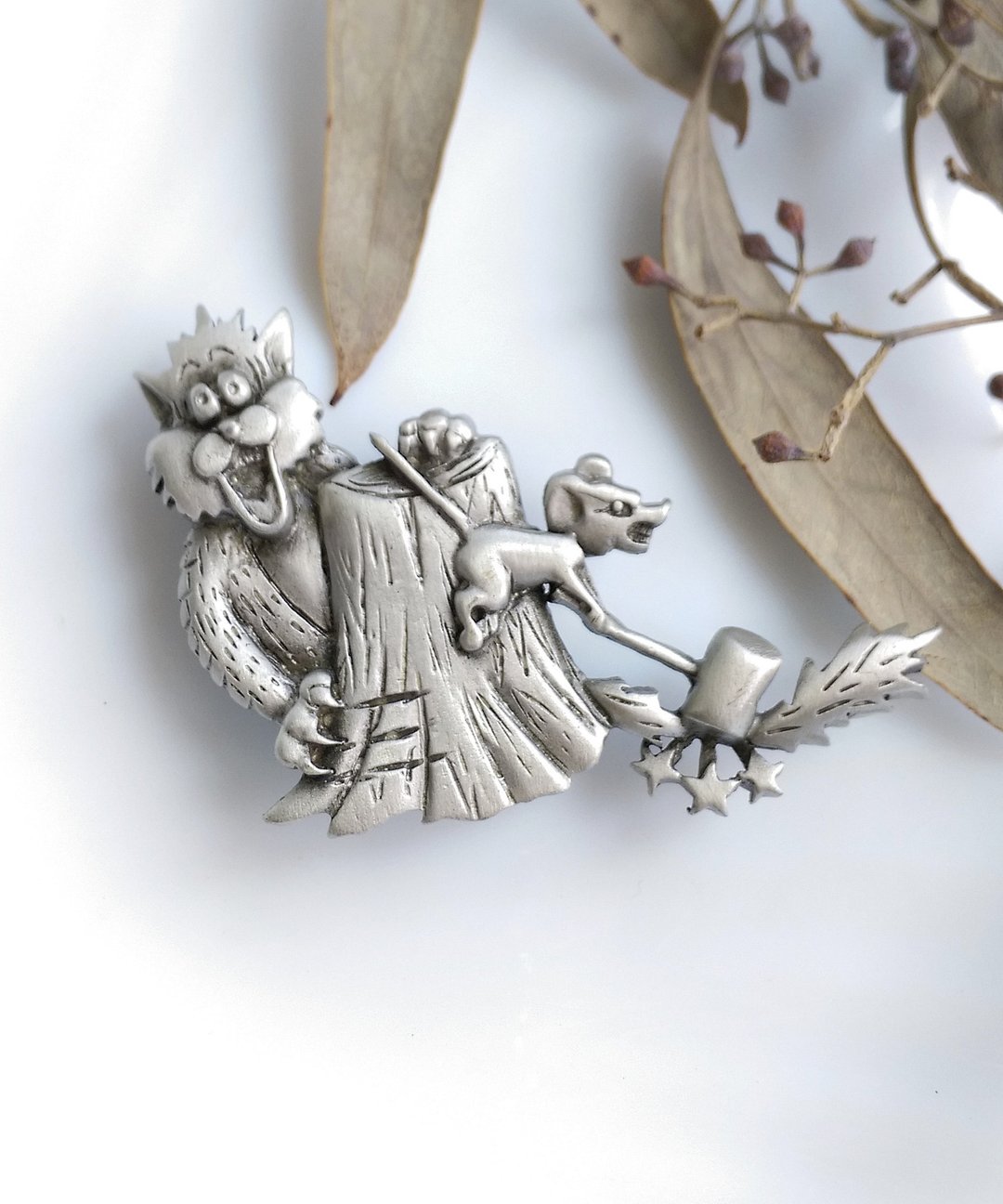Vintage Jewelry 西洋古董饰品 JJ 精明的老鼠与憨直的猫  别针 - 徽章/别针 - 其他金属 金色