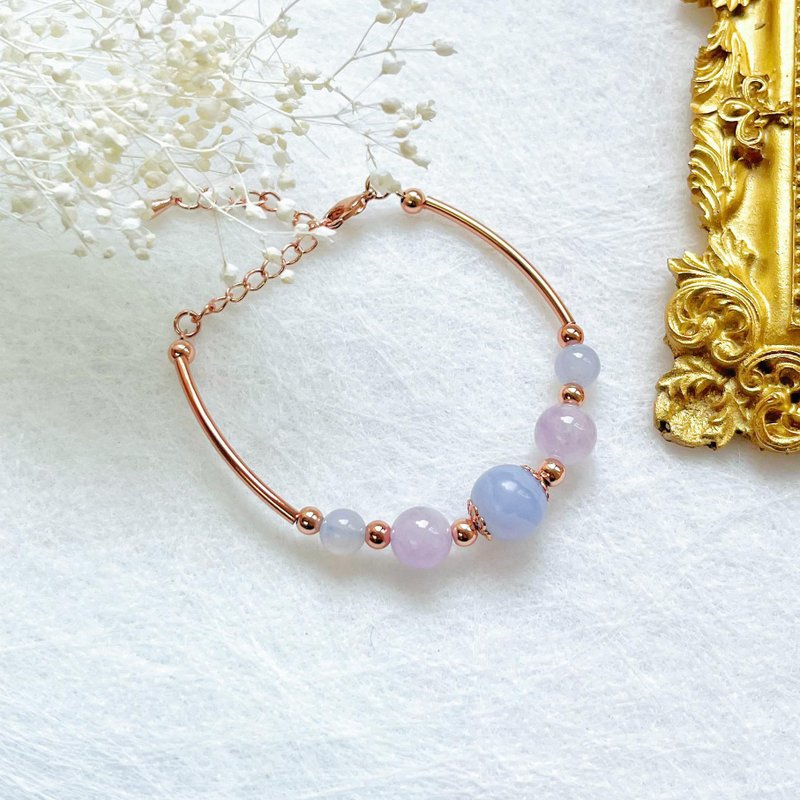 梦幻天使 蓝纹玛瑙  紫水晶 水晶手链 天然石 生日礼物 爱 - 手链/手环 - 水晶 蓝色