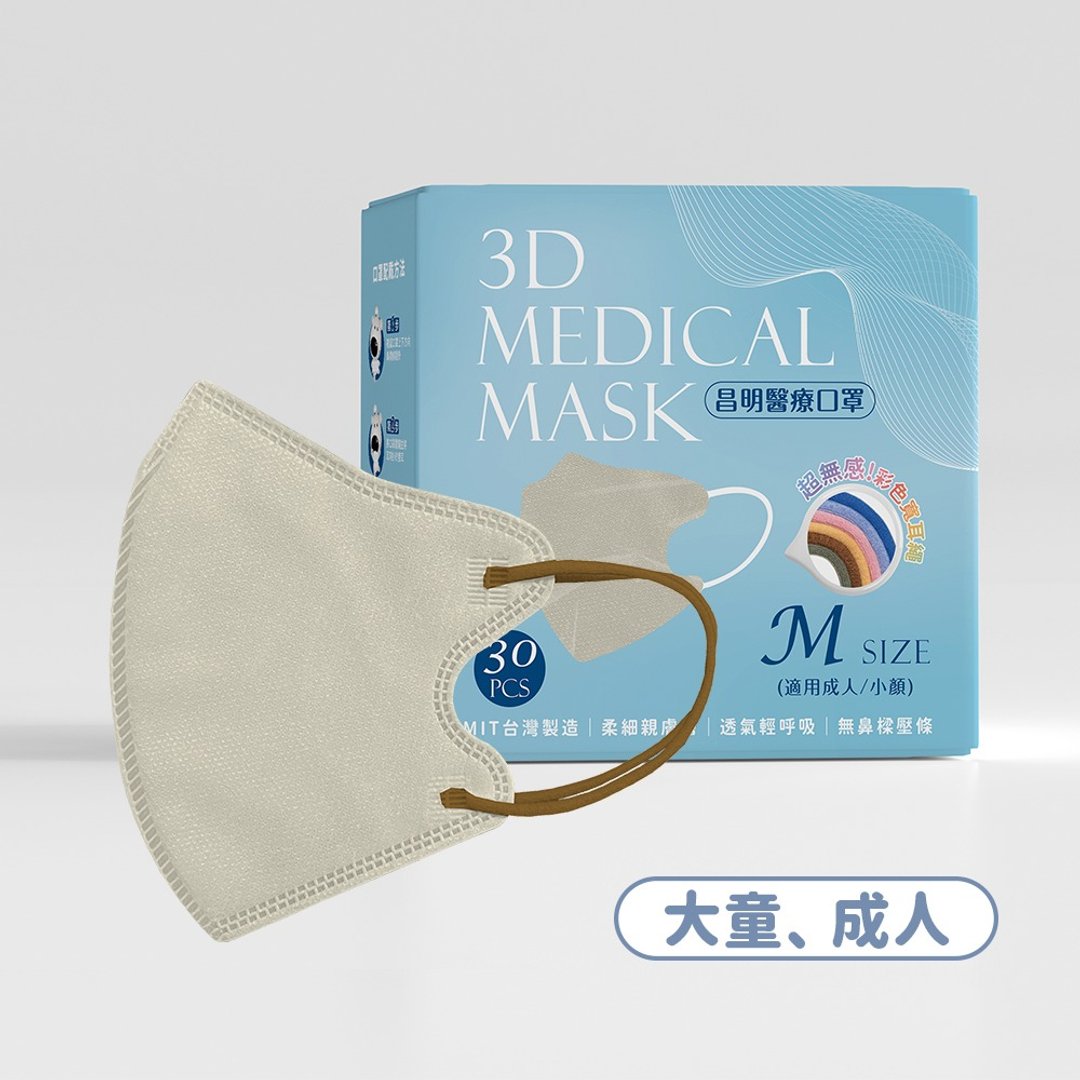 成人3D医疗口罩  耳绳款M号–玄米灰 10入/30入 - 口罩 - 其他材质 绿色