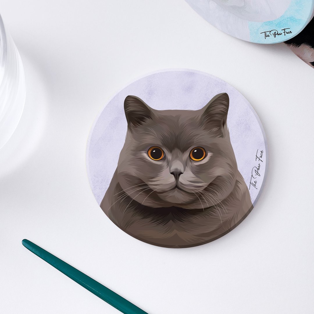 灰蓝英短 英短猫 猫猫-圆型陶瓷吸水杯垫/动物/居家用品 自家设计 - 杯垫 - 陶 