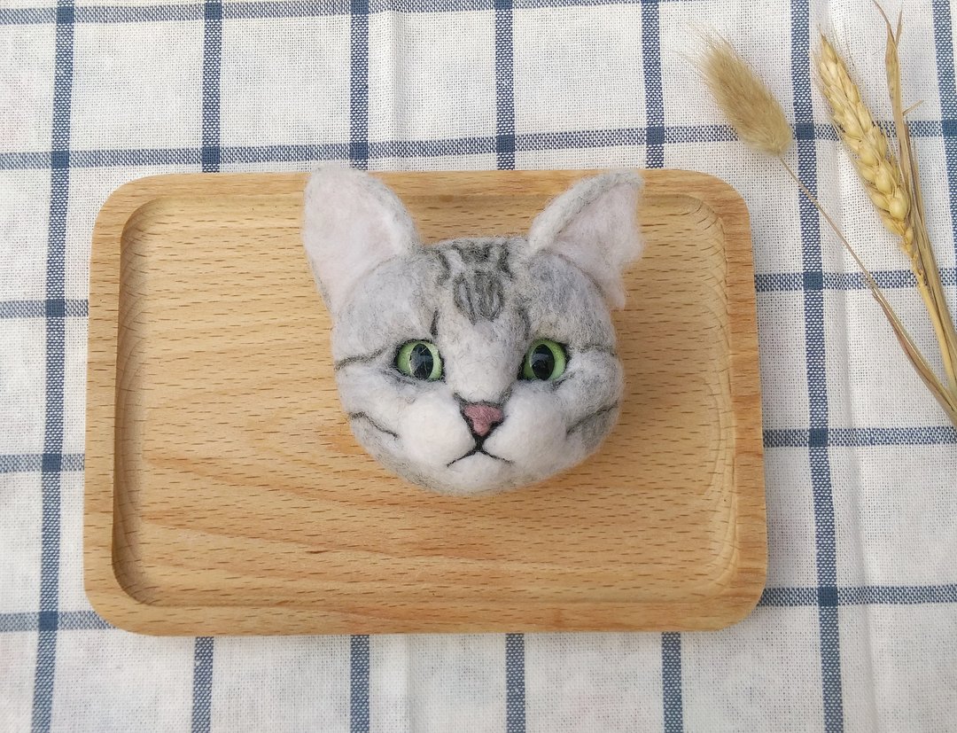 羊毛毡 猫猫 灰猫 猫头 钥匙圈 拟真 宠物 定制化 普通款 - 其他 - 羊毛 灰色