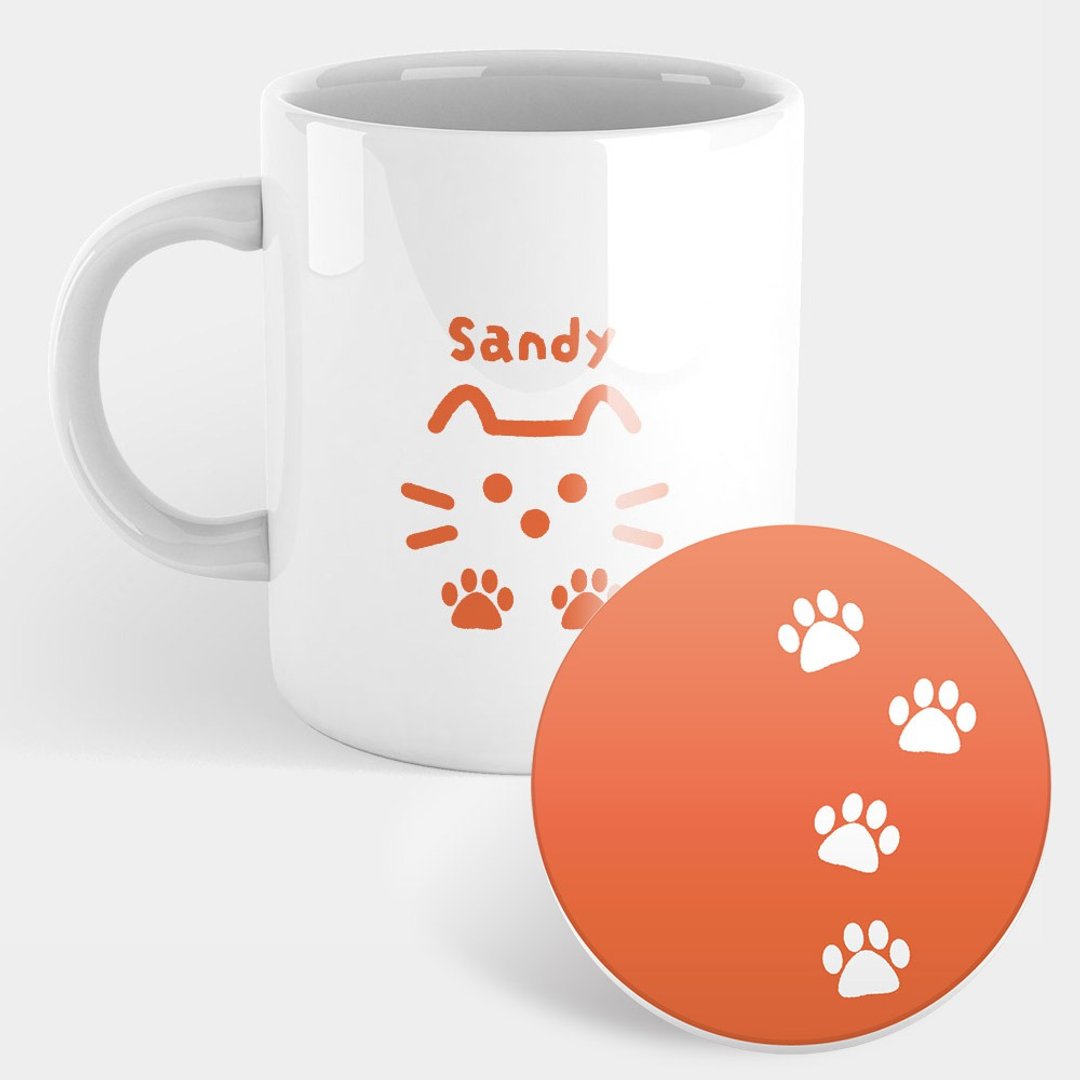 定制化文字 猫猫 马克杯 杯垫 PU030 - 咖啡杯/马克杯 - 瓷 红色