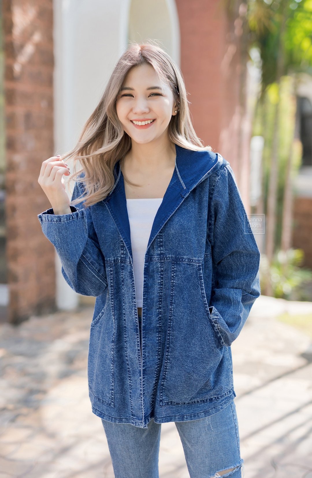 石洗水洗棉质大衣 牛仔布 连帽 - 女装休闲/机能外套 - 棉 