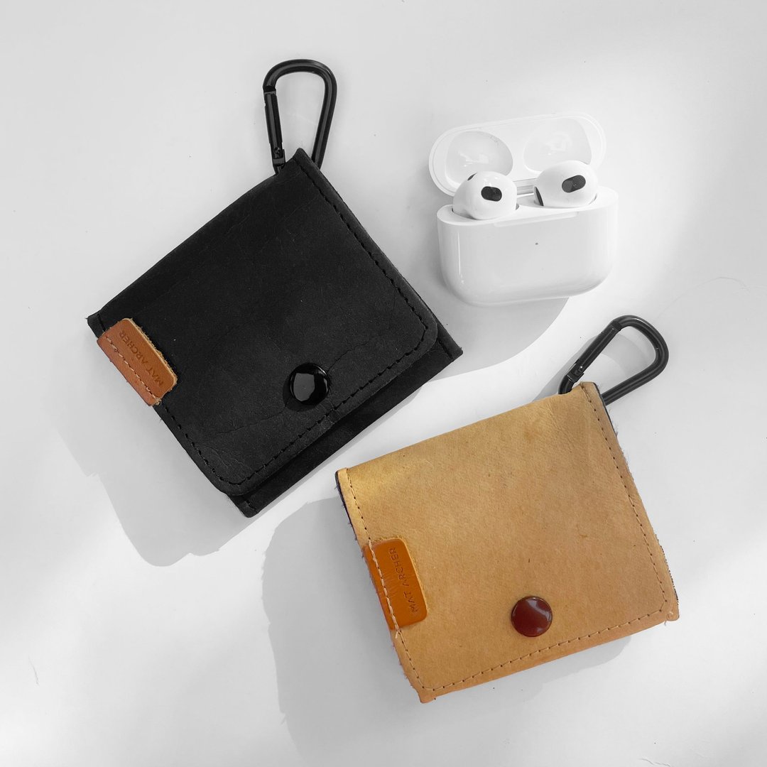 可水洗牛皮纸 AirPods、耳机与零钱收纳袋 - 零钱包 - 环保材料 黑色
