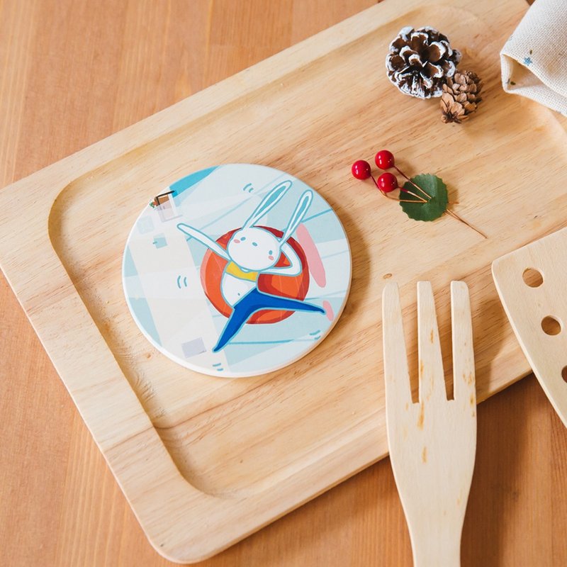 转转乐瑜珈吸水杯垫 陶瓷 隔热垫 文创 - 杯垫 - 陶 蓝色