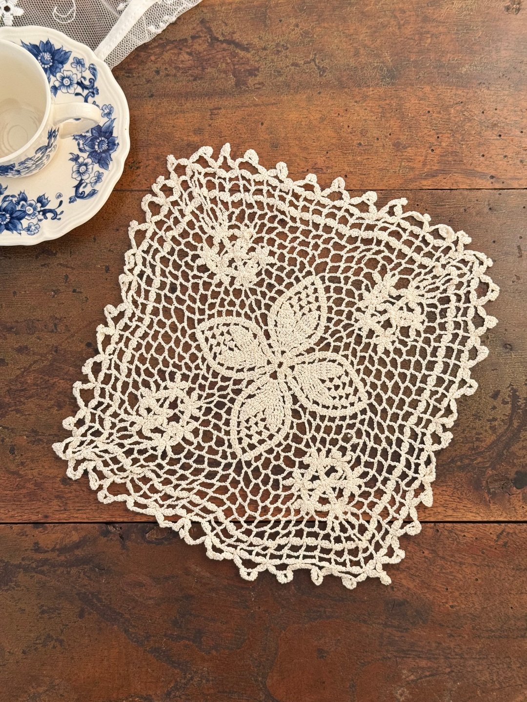 50044-典雅法国古董手工钩织蕾丝餐垫21x21cm - 餐垫/桌巾 - 棉 