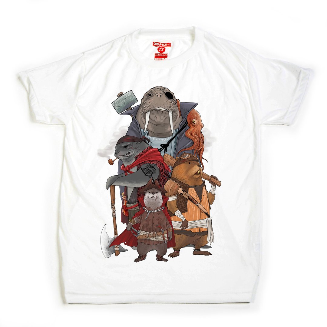 T-shirt | 短袖 | Chapter One | 海盗 | 海狮 | 男女皆可 | 棉质混纺 | 柔软 | 舒适 - 男装上衣/T 恤 - 棉．麻 白色