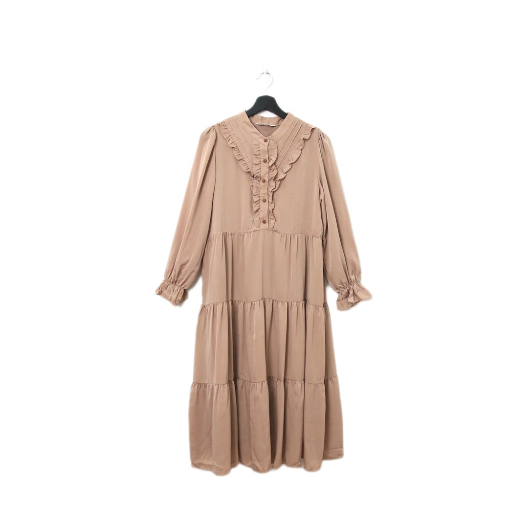 Back to Green-复古长袖洋装 裸色荷叶蛋糕裙g-05//vintage dress - 洋装/连衣裙 - 棉 