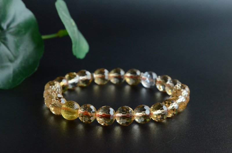 【群星】天然巴西黄水晶切面琥珀心经情侣手串手链 - 手链/手环 - 宝石 橘色