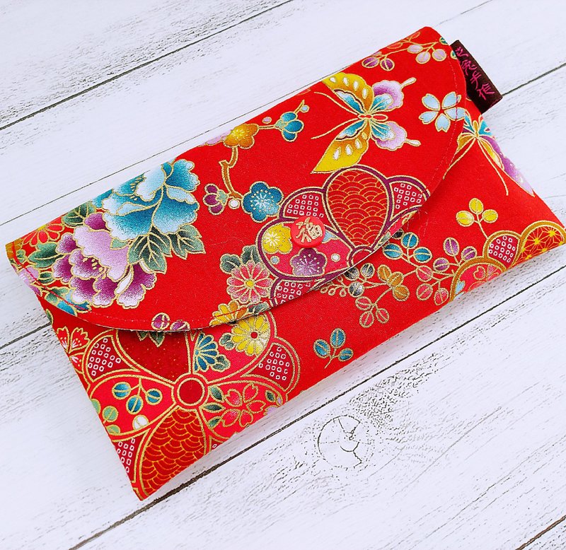 限量 吉祥花蝶纹 红包袋 印章口金包 钥匙圈 钱母袋 存折包 - 红包/春联 - 棉 红色