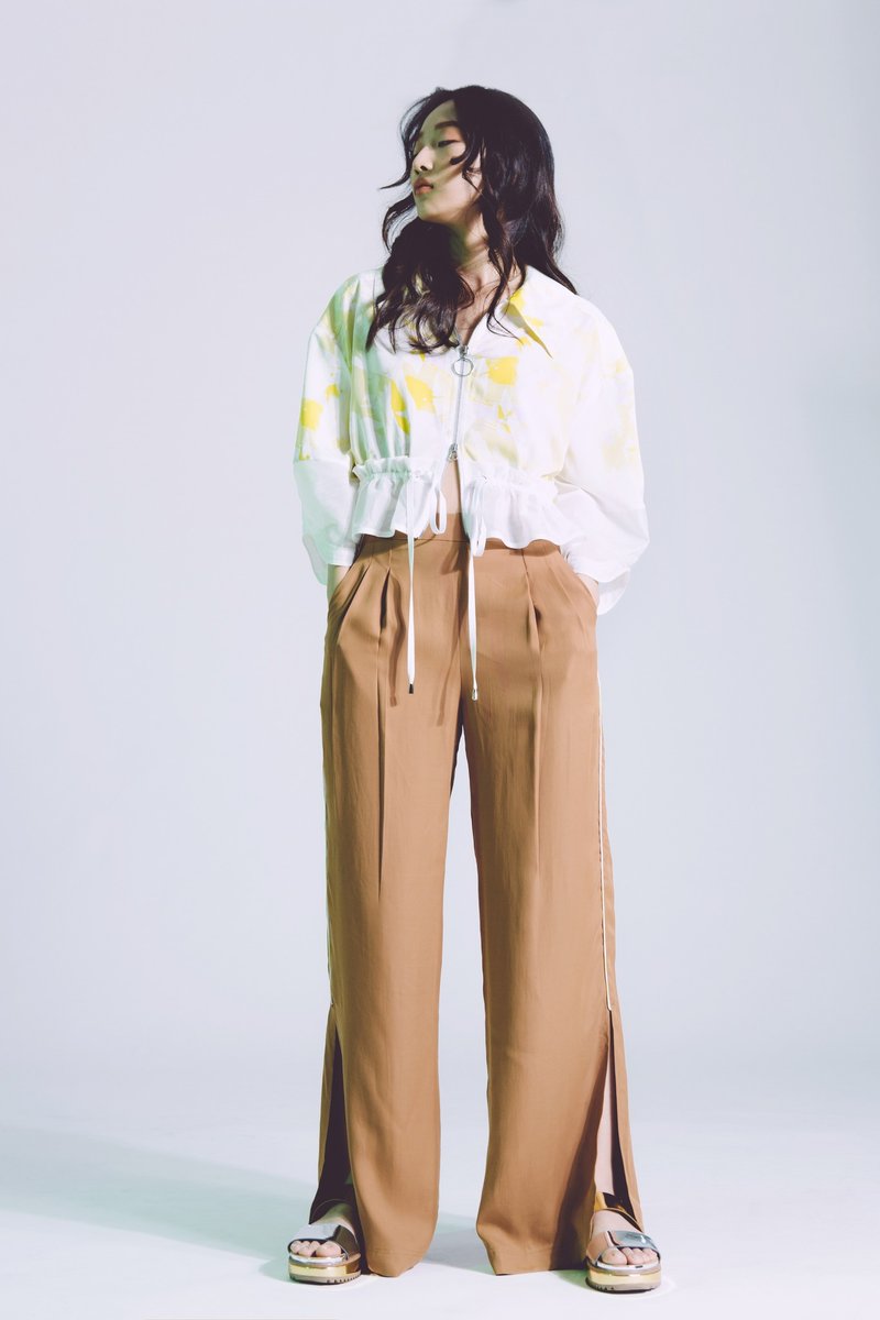 限量出清特惠 / 凉感纱开叉宽管长裤 - 女装长裤 - 其他人造纤维 咖啡色