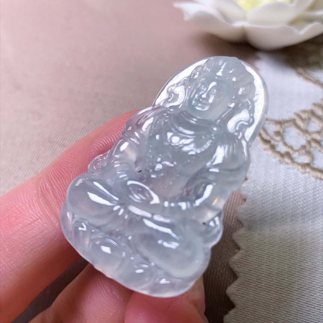 冰种翡翠精雕渡母项链 | 天然缅甸玉A货翡翠 | 送礼 - 项链 - 玉石 透明