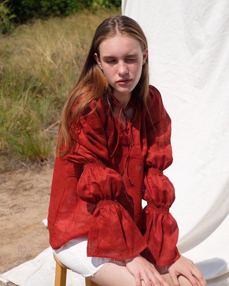 Elf Top (Christmas) - 女装上衣 - 亚麻 红色