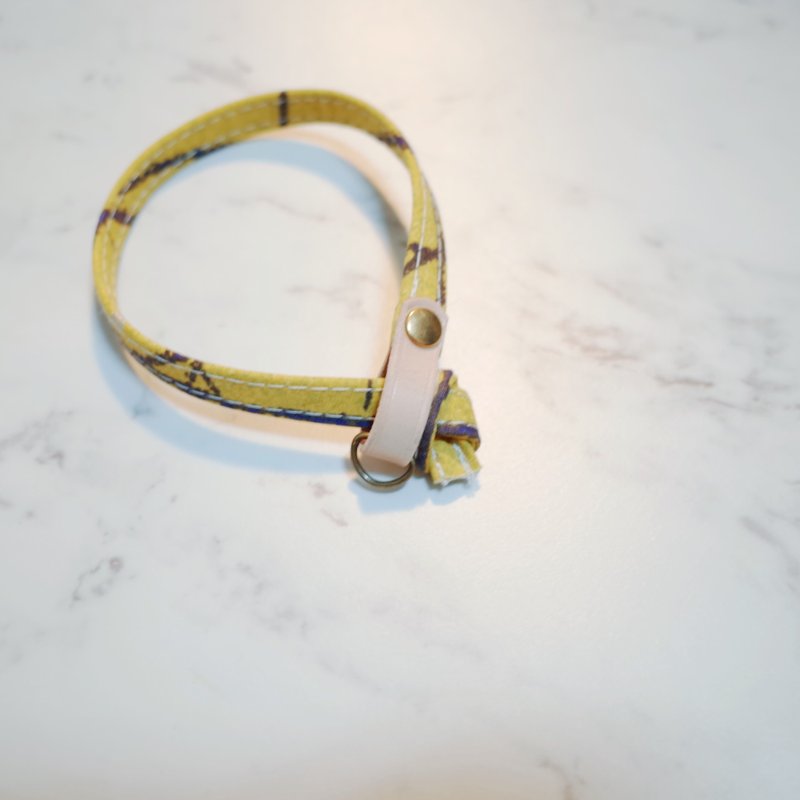 猫 项圈 芥末黄X紫蜡笔 银漆点点 附铃铛 - 项圈/牵绳 - 棉．麻 橘色