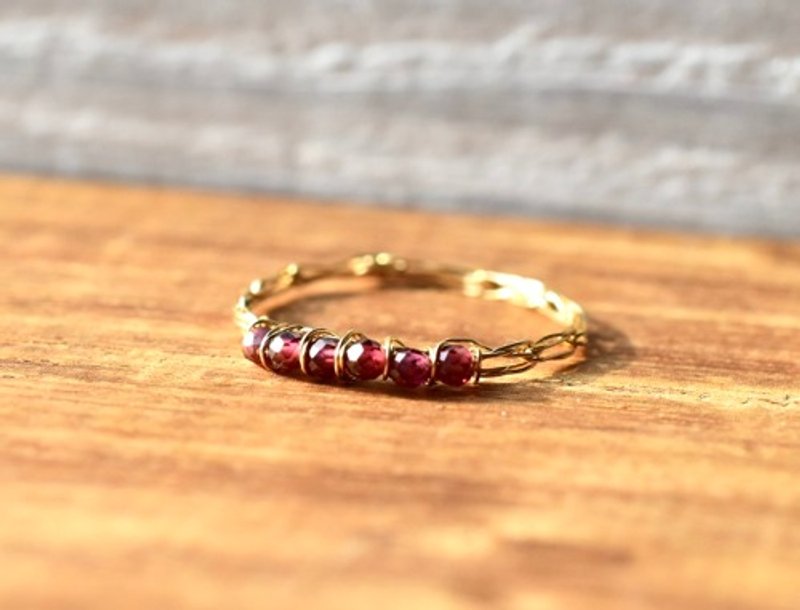 石榴石圆形切割 2mm x 6/金戒指/k14gf - 戒指 - 宝石 