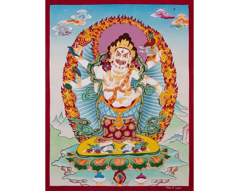 大黑天唐卡  六臂藏传守护神 - 墙贴/壁贴 - 24k 金 多色