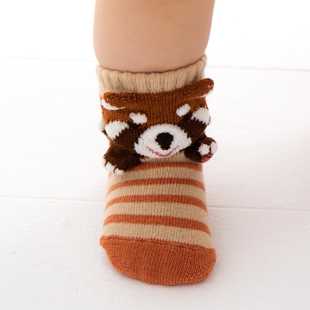 1212253 Animal three-dimensional socks Red panda Pop-up socks Made in Japan Brown/ Purple 2 colors XS 9-12cm - 婴儿袜子 - 棉 