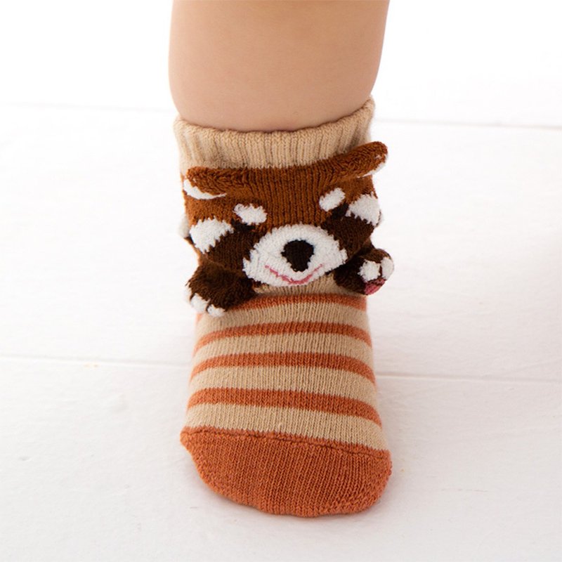1212253 どうぶつの立体ソックス レッサーパンダ Red panda ポップアップソックス 日本製 ブラウン/パープル 2色展開 XS 9〜12cm - 婴儿袜子 - 棉．麻 