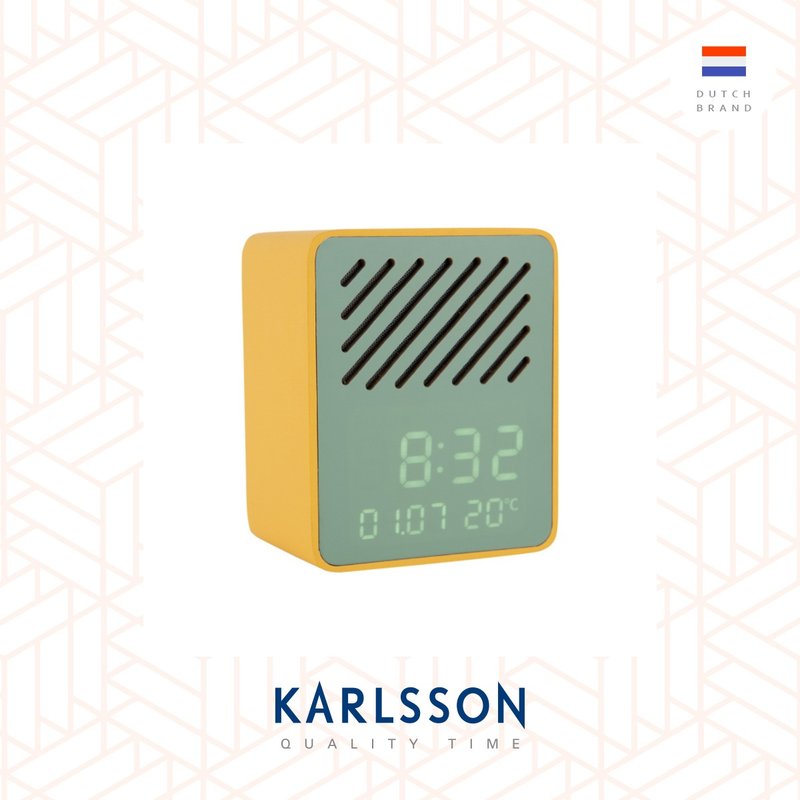 荷兰Karlsson, Funky Vibes 黄/绿色可移LED显示屏音箱多功能时钟 - 时钟/闹钟 - 木头 绿色