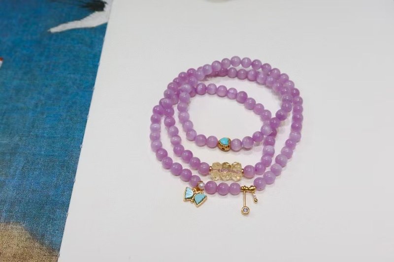 天然紫锂辉多圈手链 6mm 吸金蝴蝶 遇见莫奈紫 水晶皇后 缓解压力 - 手链/手环 - 玉石 