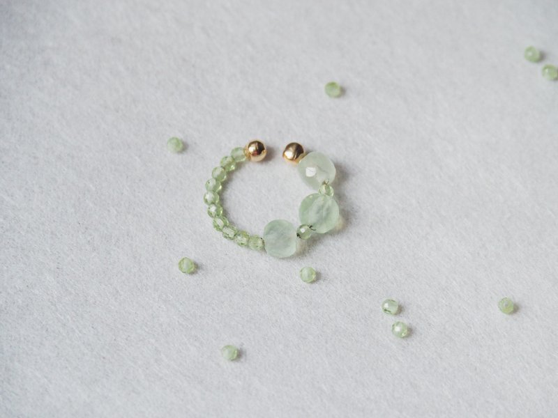 新绿 可调式2way耳骨夹 | 葡萄石 橄榄石 - 耳环/耳夹 - 半宝石 绿色