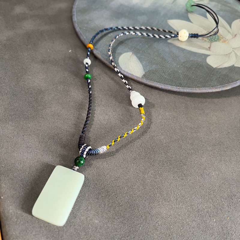 鹿鸣原创 新疆和田玉平安无事牌 白玉葫芦抽拉式锁骨链 含证书 - 项链 - 玉石 