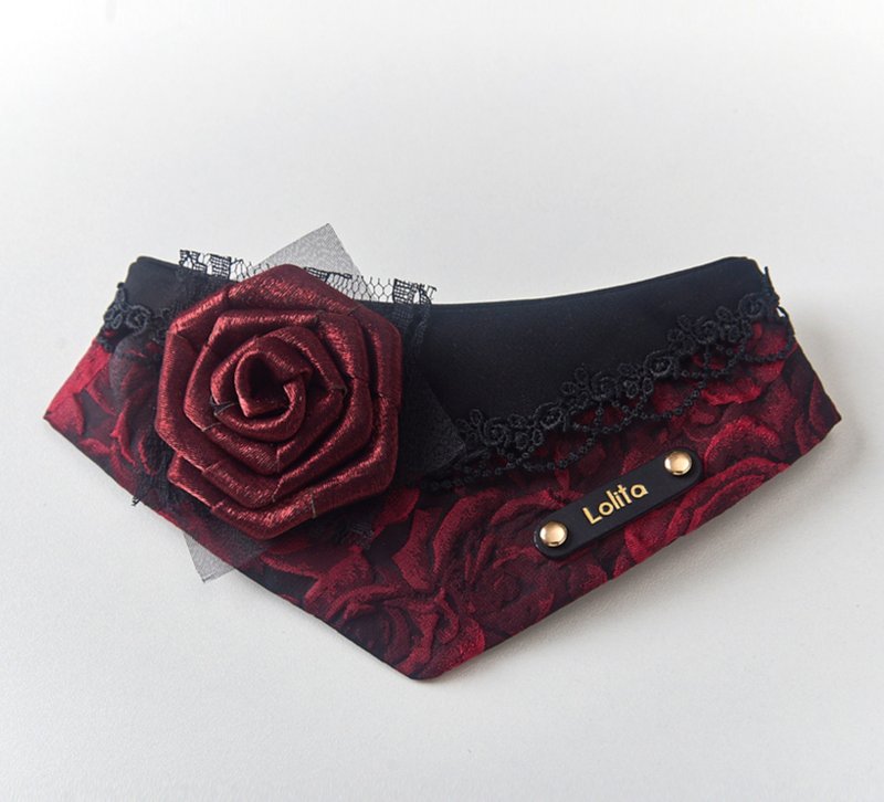 【手工三角巾】哥特风玫瑰/可定制名称/宠物围脖 - 其他 - 其他材质 红色