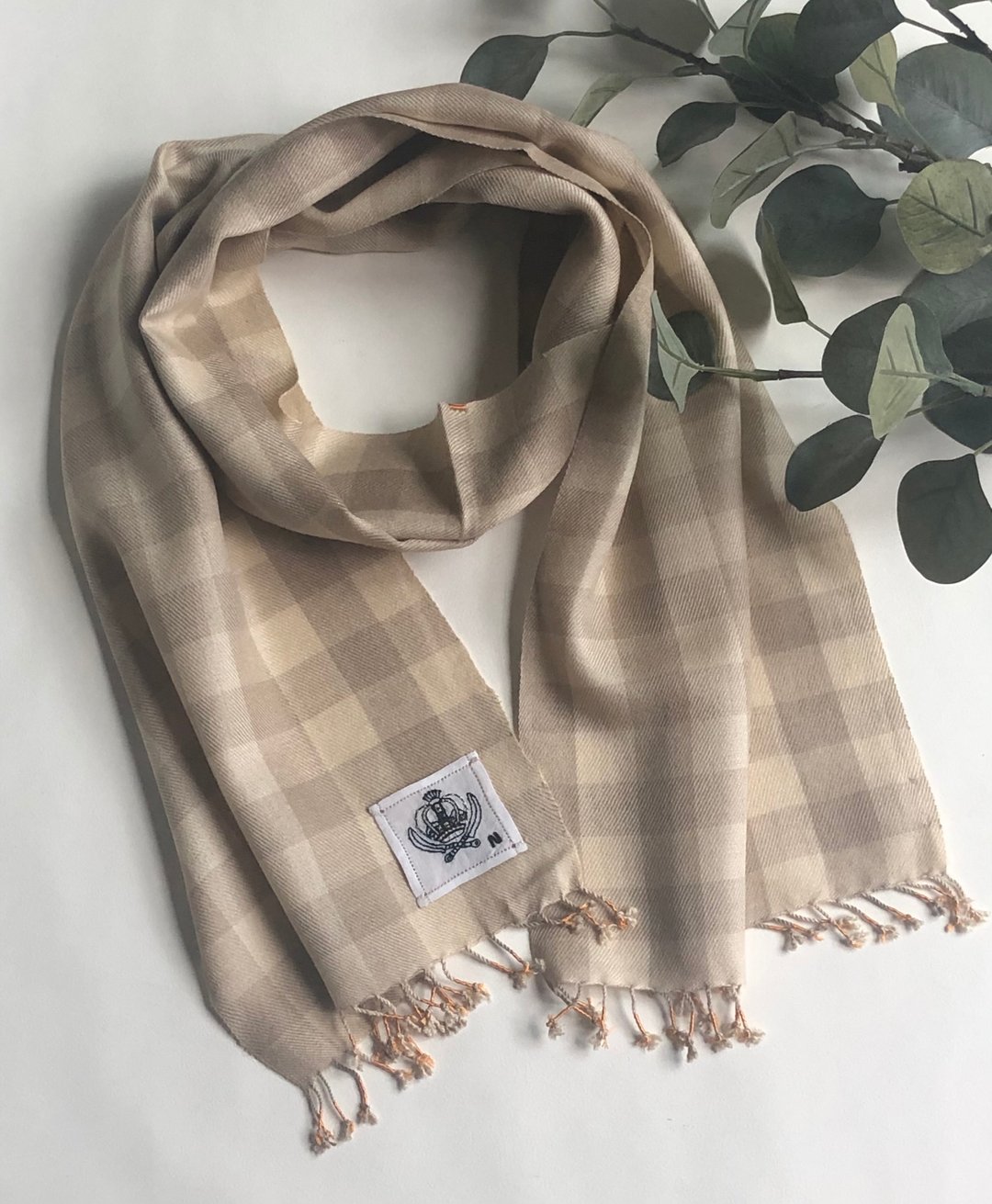 Pashmina hand woven mini scarf - 丝巾 - 羊毛 卡其色