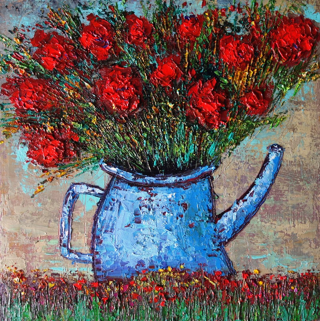 Flowers Painting Oil  油畫原作 Abstract Floral Original Art Wildflowers Still Life - 海报/装饰画/版画 - 颜料 多色