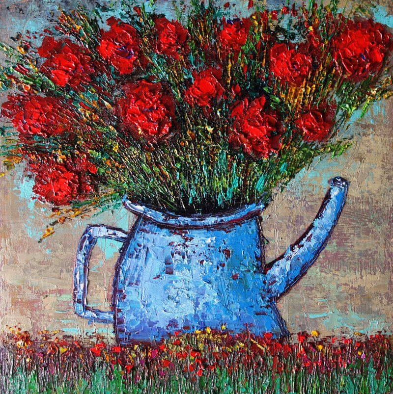 Flowers Painting Oil  油畫原作 Abstract Floral Original Art Wildflowers Still Life - 海报/装饰画/版画 - 颜料 多色