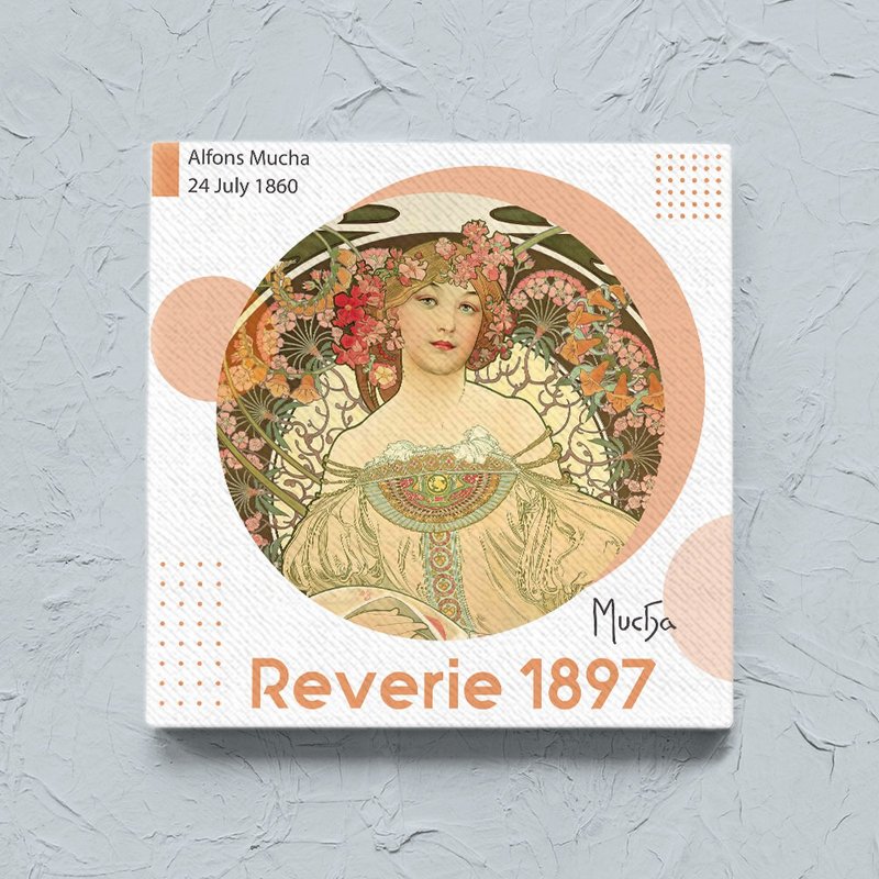 经典名画 / 慕夏-遐想 / 无框画 (20x20cm) - 画框/相框 - 棉．麻 白色