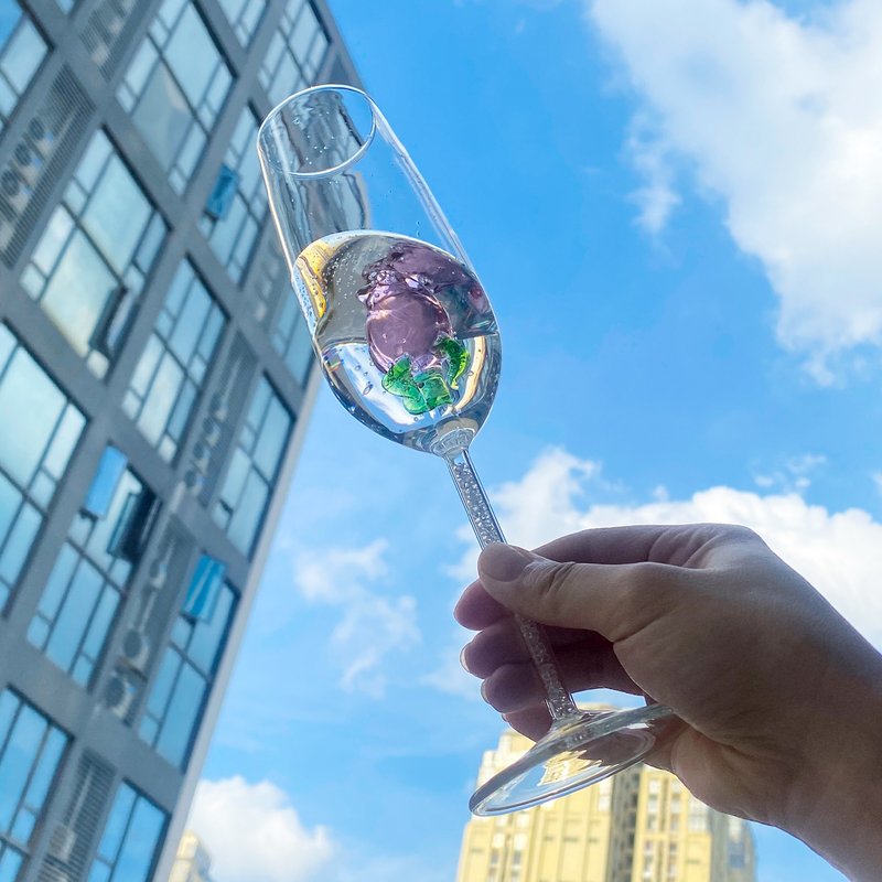 【定制】结婚周年庆礼物 | 玫瑰花水晶香槟玻璃杯 - 酒杯/酒器 - 玻璃 