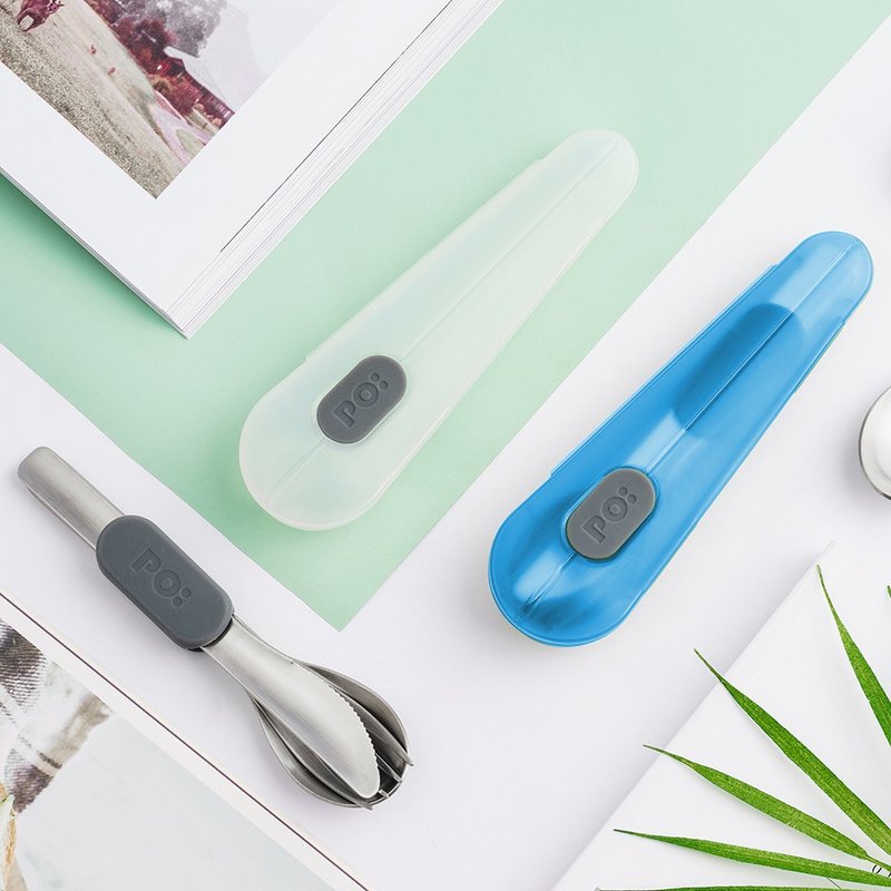 【自备餐具】不伤手锯齿设计 刀叉匙随身餐具组 环保必备 圣诞礼 - 餐刀/叉/匙组合 - 不锈钢 蓝色