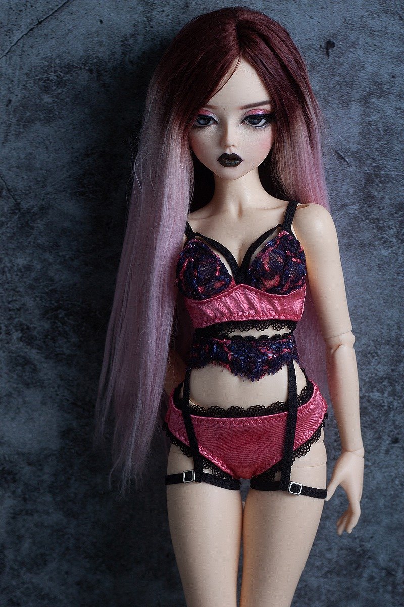Fairyland Minifee MSD BJD Clothes - Black & red lingerie set  (4pcs) - 玩具/玩偶 - 其他材质 多色