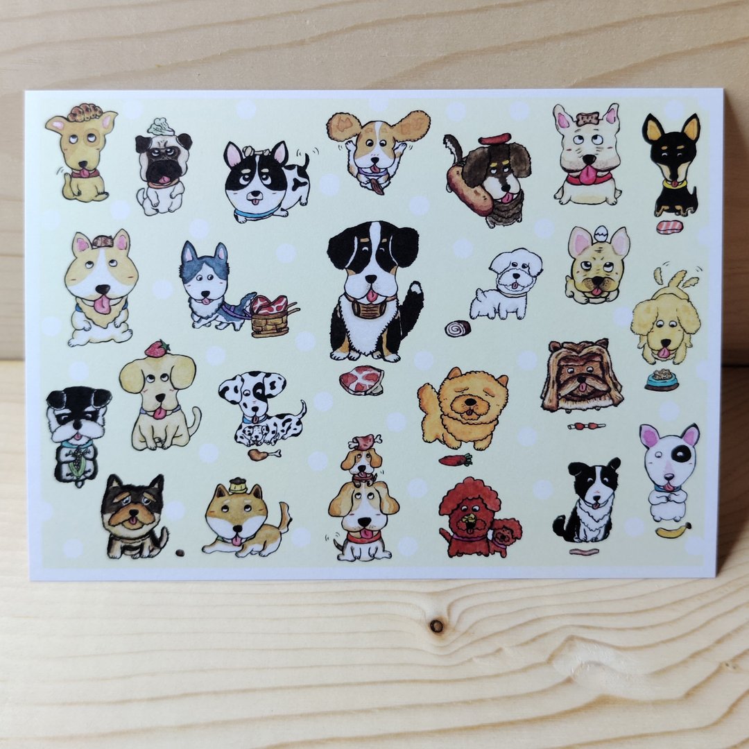 明信片/卡片/插画卡片 狗狗爱吃系列 - 卡片/明信片 - 纸 多色