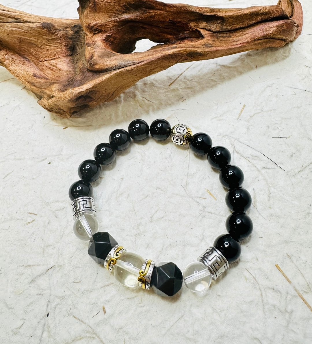守护之力 天然水晶手链 父亲节质感推荐礼  黑曜石 X 黄水晶 - 手链/手环 - 水晶 