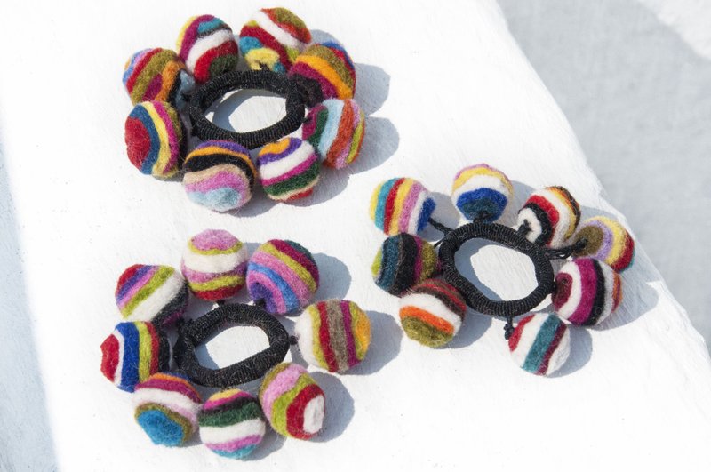生日礼物 手作羊毛毡发饰 彩虹发束 羊毛毡球发圈-水果色蛋糕条纹 - 发饰 - 羊毛 多色