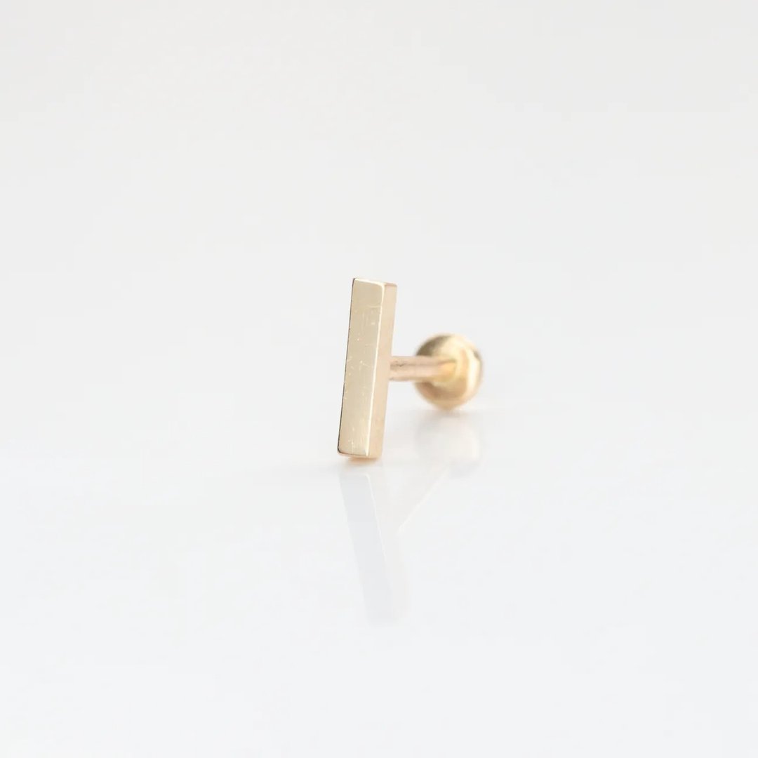 14K 立体直条锁珠耳环 (前锁 平底 圆饼) (单个) 耳骨 耳窝 - 耳环/耳夹 - 贵金属 金色