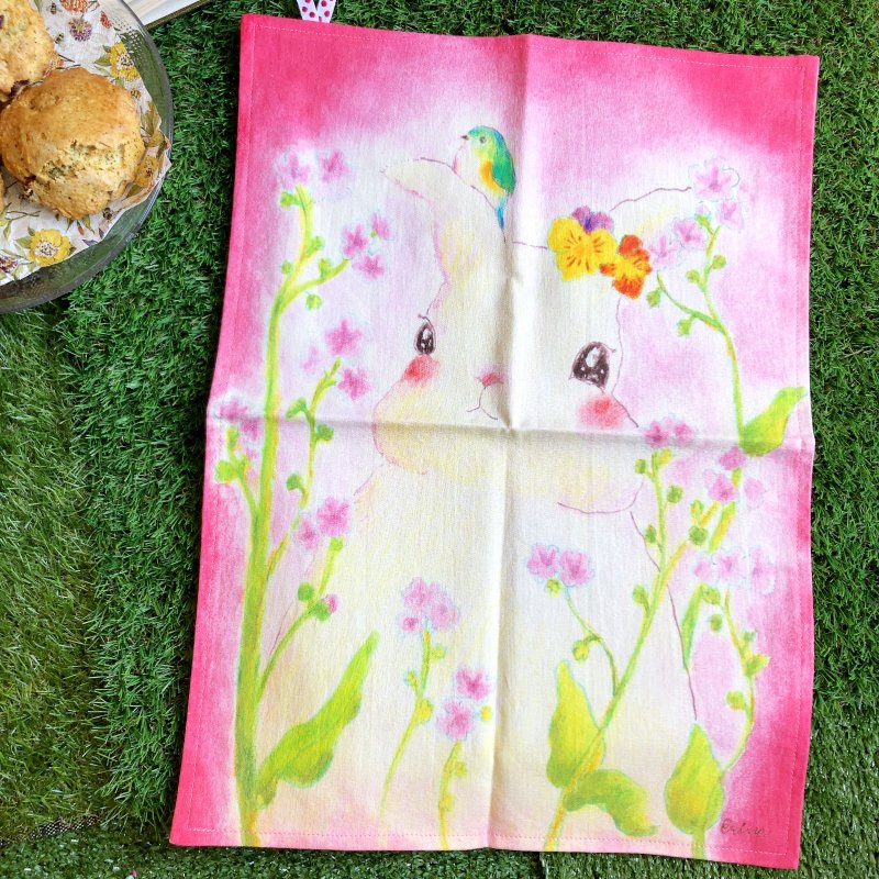 兔花茶巾 - 其他 - 棉．麻 粉红色